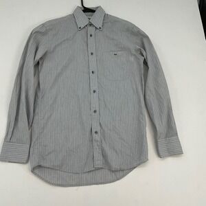 Lacoste Mens Grey Micro Check Button Down Shirt 38 M Long Sleeve Cotton F5182